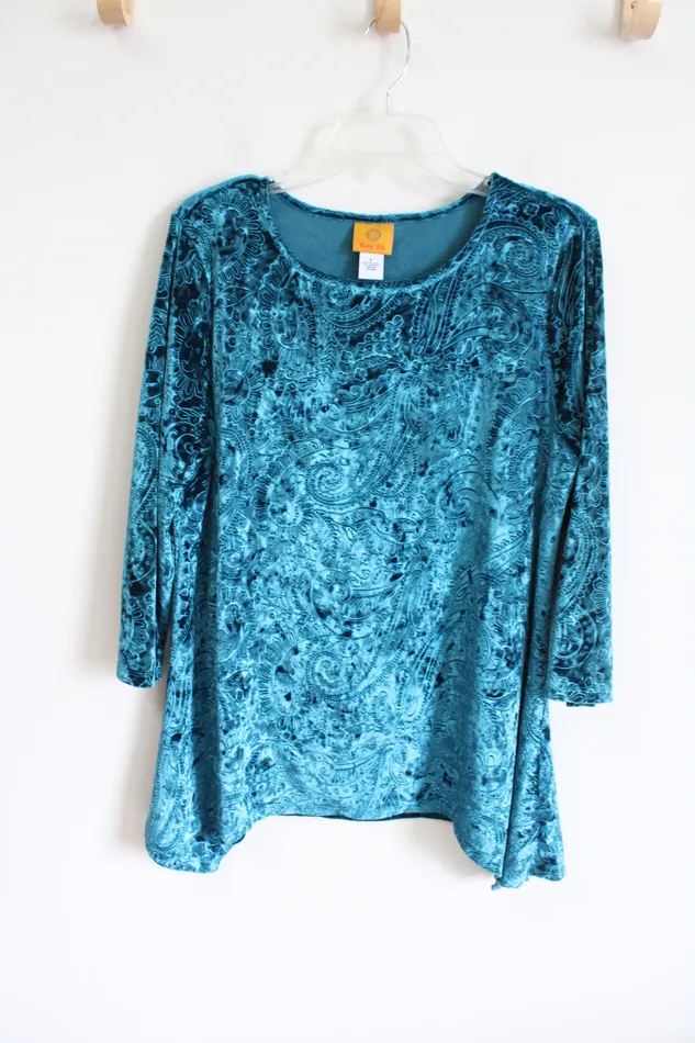 Ruby Rd Rings Ruby Rd Blue Textured Velvet Long Sleeved Top L