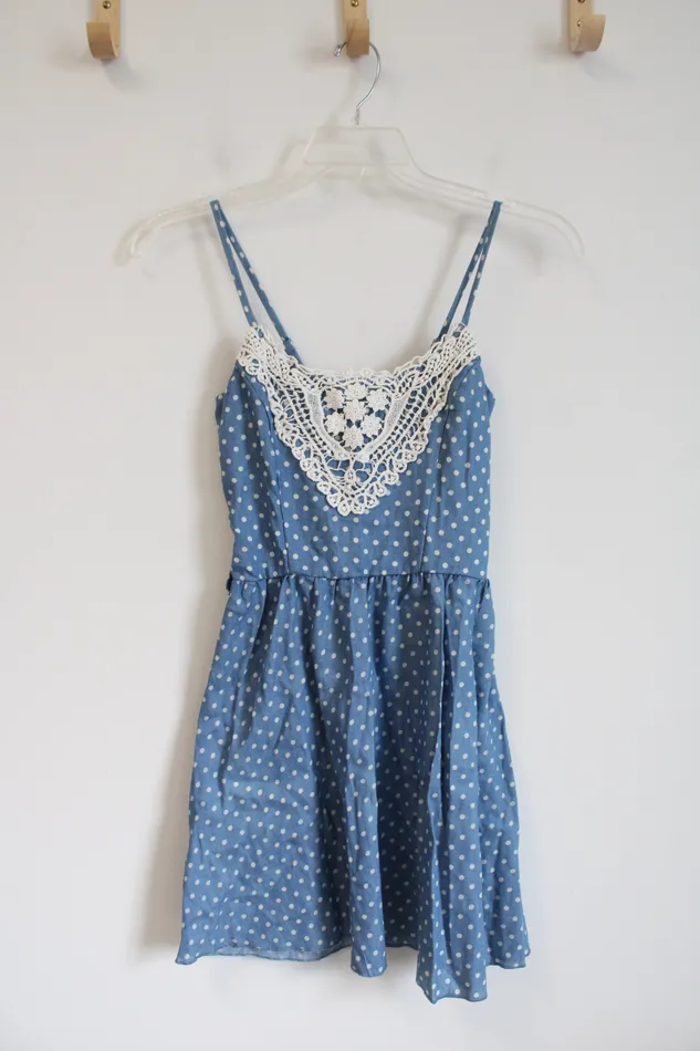 Rue 21 Blue Chambray White Polka Dot Lace Dress S Rue 21 Rings