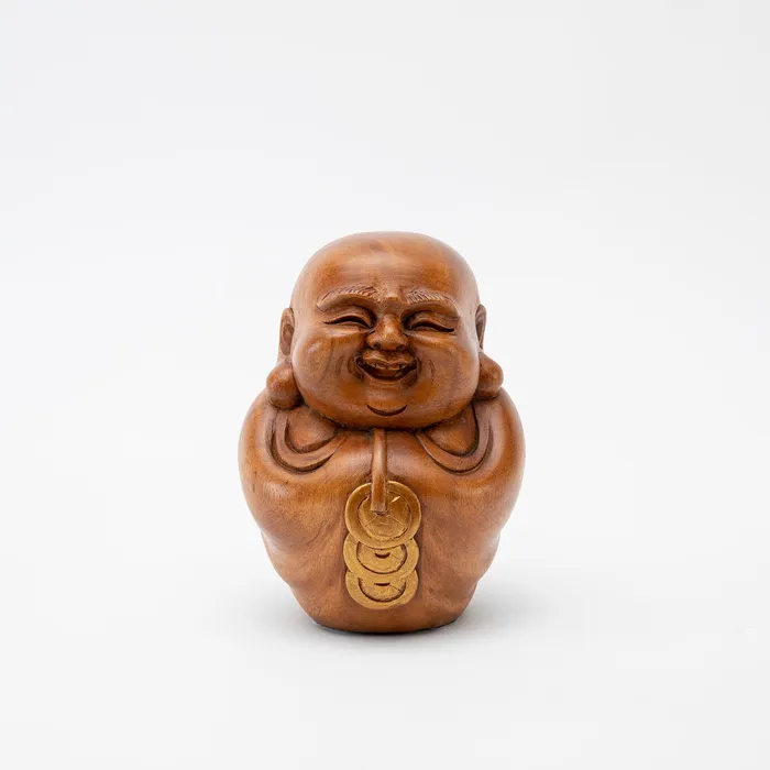Sacred Statues Wooden Laughing Buddha Statue 2 Earrings