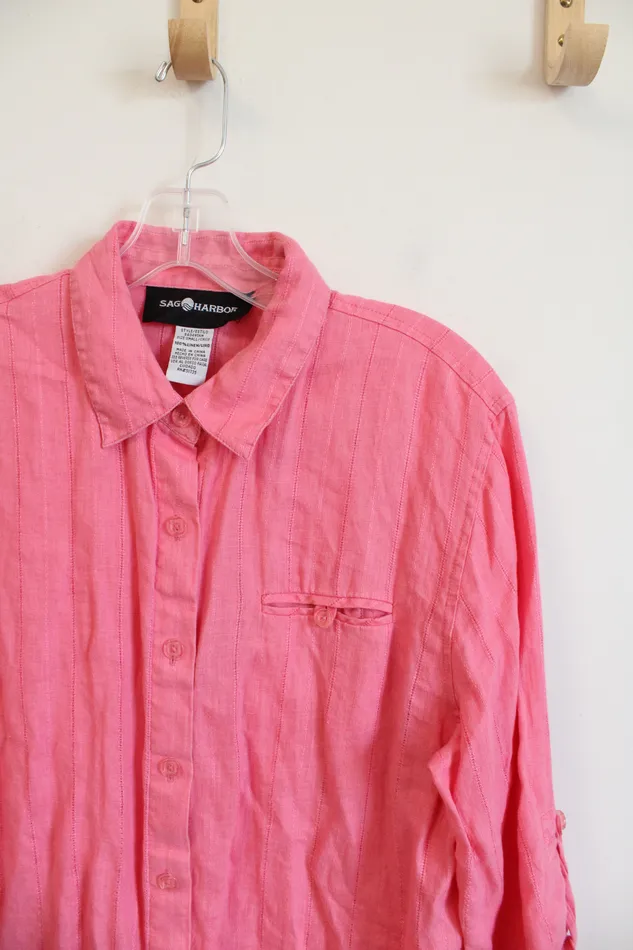 Sag Harbor Rings Sag Harbor Pink Adjustable Sleeve Blouse SM