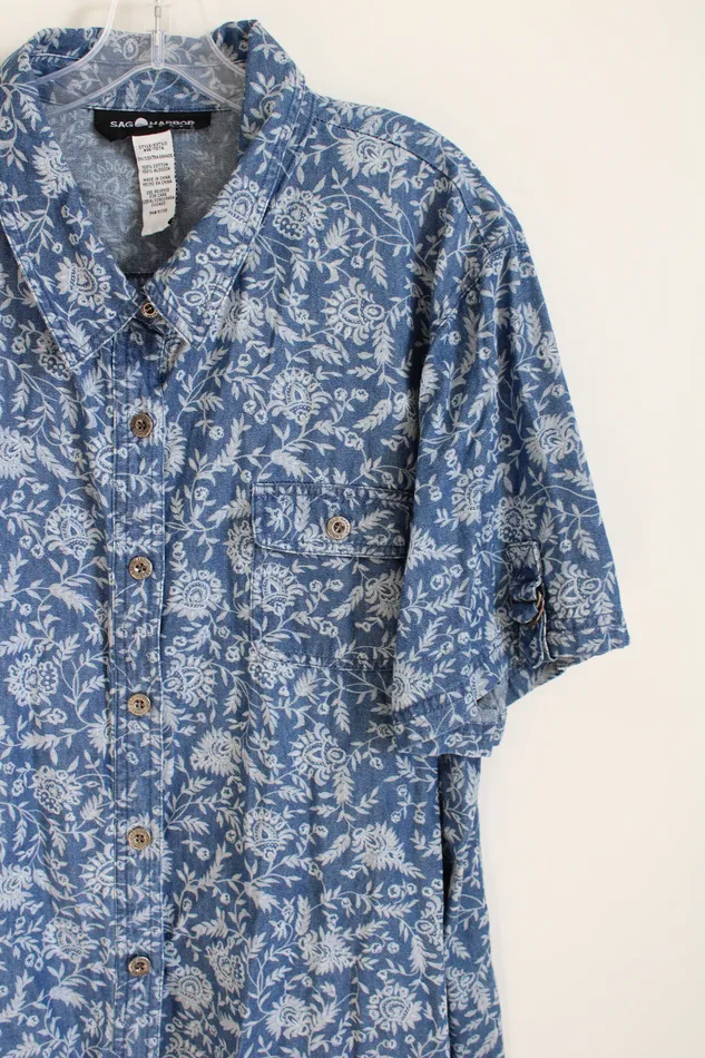 Sag Harbor Rings Vintage Sag Harbor Blue Floral Cotton Top 3XL