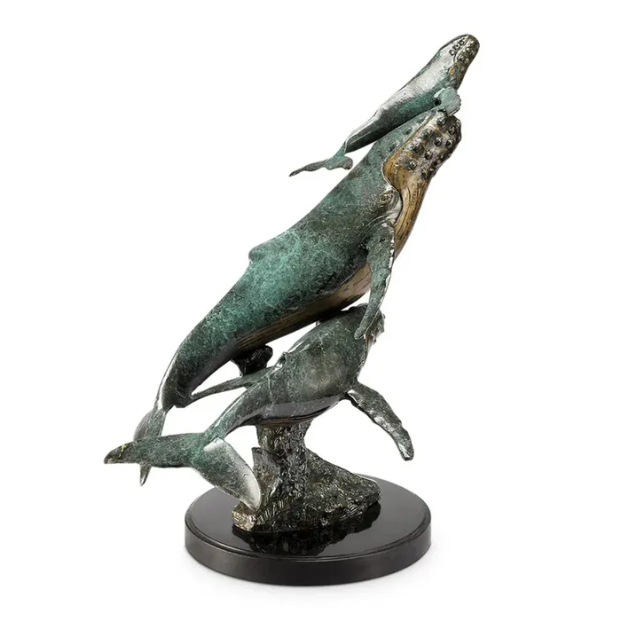 SANPACIFICINTL Brass and Marble Whale Family Sculpture Necklaces