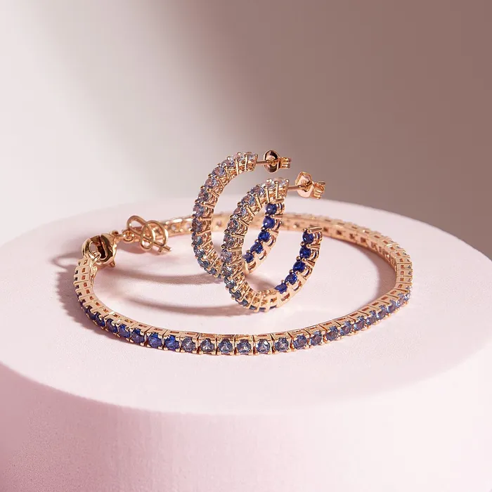 Set Orecchini a Cerchio Medi e Bracciale Tennis con Cubic Zirconia Blu Effetto Dgrad Bronzallure Earrings