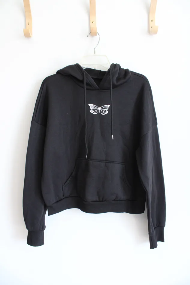 Shein Rings Shein White Butterfly Black Hoodie L