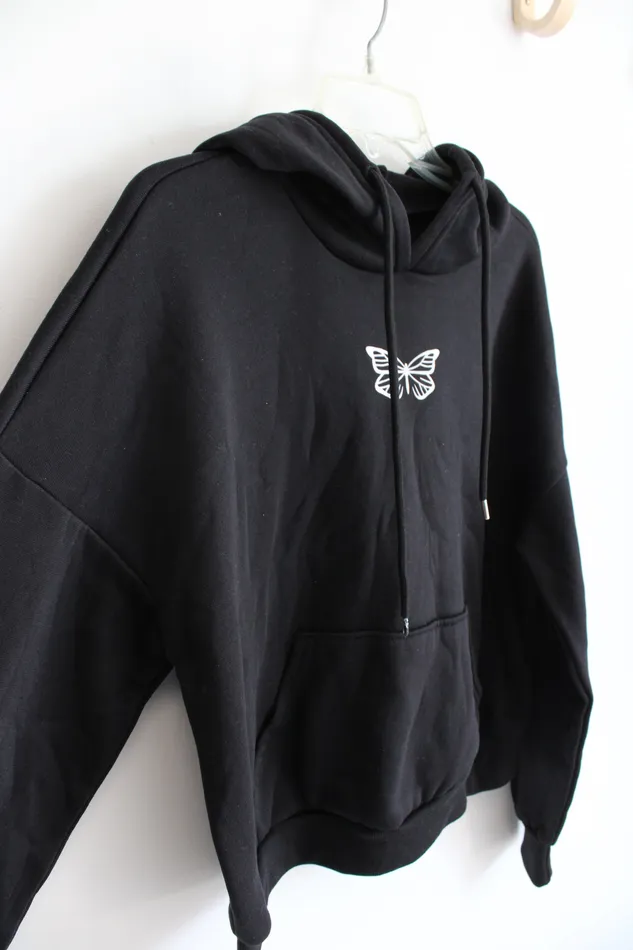 Shein Rings Shein White Butterfly Black Hoodie L