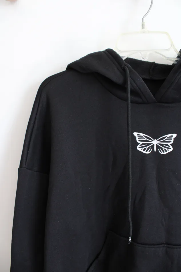 Shein Rings Shein White Butterfly Black Hoodie L