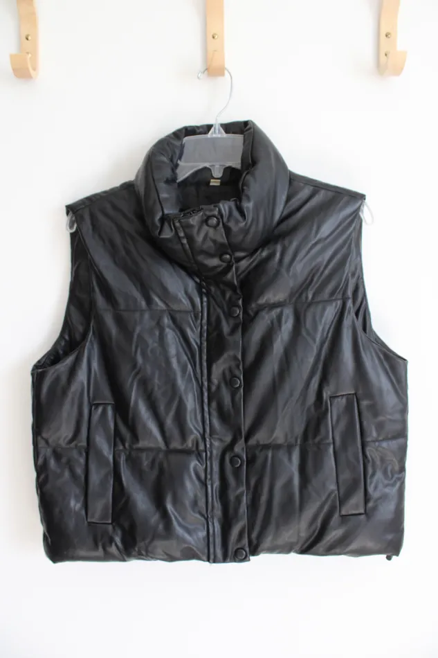 Shein Shein Faux Leather Black Puffer Vest S Rings