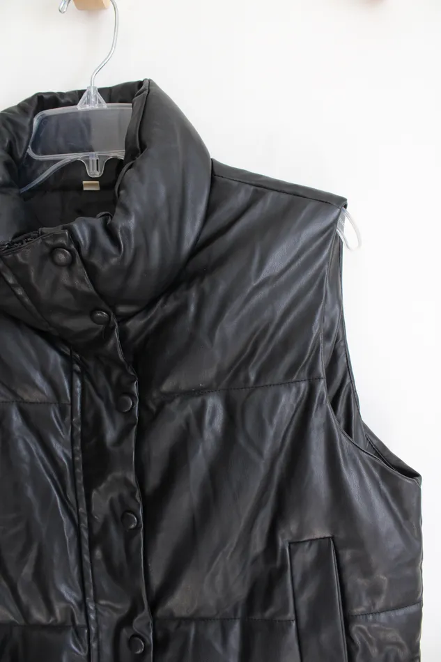 Shein Shein Faux Leather Black Puffer Vest S Rings
