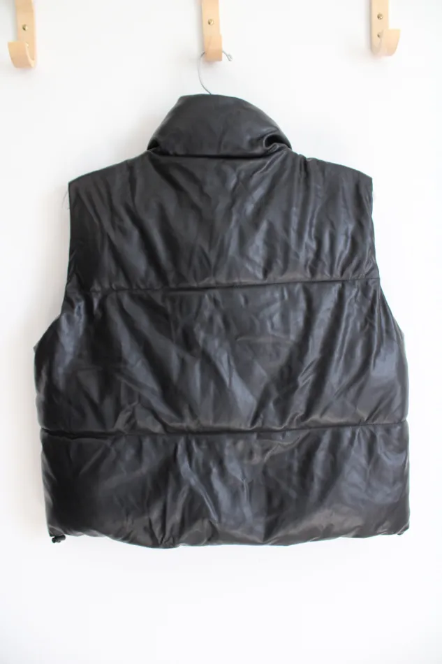 Shein Shein Faux Leather Black Puffer Vest S Rings