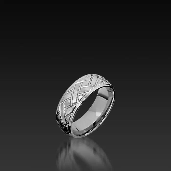 Shop John Atencio White Gold Domed Band with Lattice Pattern Rings