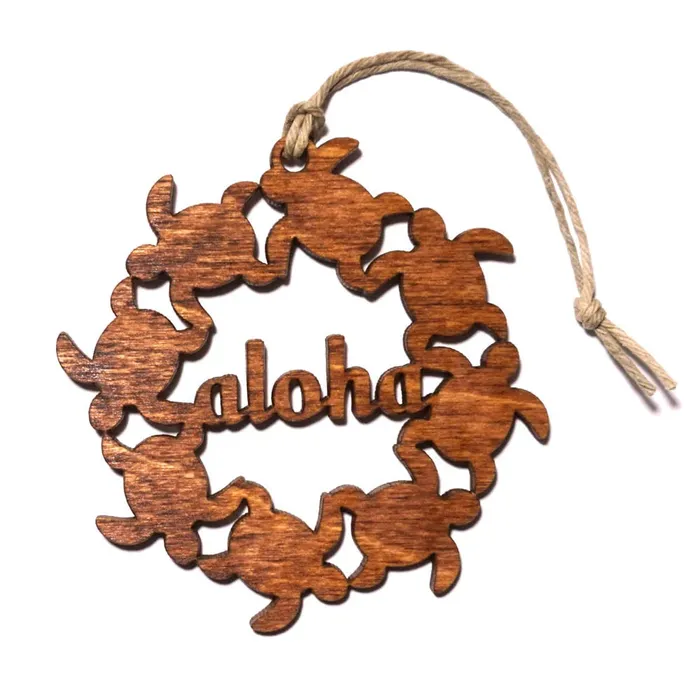 SHOPTOAST Earrings Honu Turtle Wood Lei Ornament