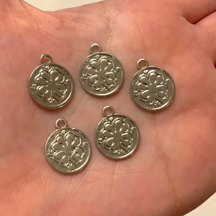 Silver Plated Clover Coin Charms 5 Pcs in a pack Peppy Beads Earrings