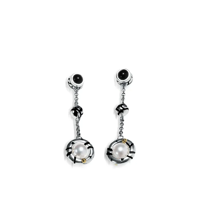 Solar Eclipse Chain Dangle Pearl Earrings John Atencio Earrings
