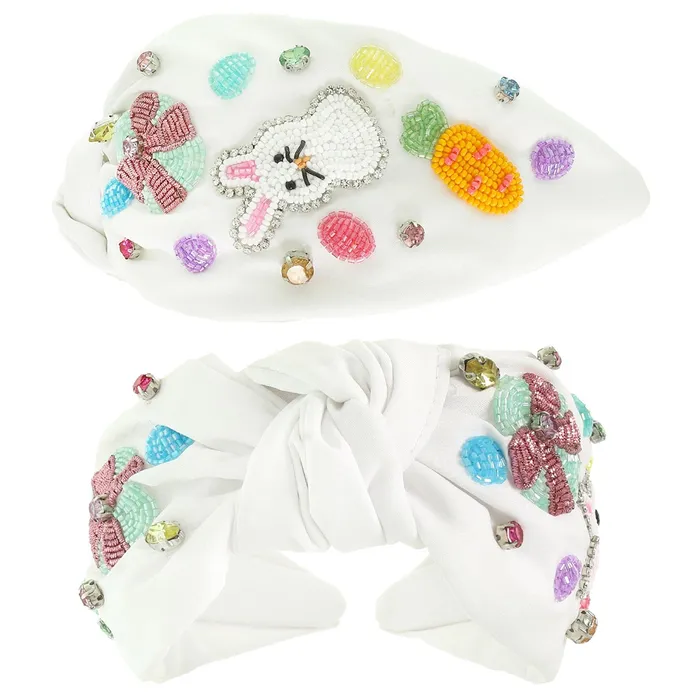 Something Special LA Rings EASTER BUNNY AND EGG THEME CRYSTAL EMBELLISHED TOP KNOTTED HEADBAND WHITE Something Special LA Rings EASTER BUNNY AND EGG THEME CRYSTAL EMBELLISHED TOP KNOTTED HEADBAND WHITE