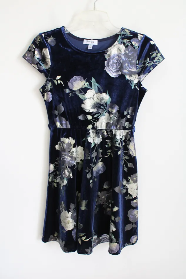 Speechless Rings Speechless Short Sleeve Blue Floral Dress Youth XL