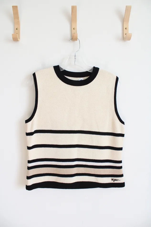 St John St John Sport Essentials Vintage Beige Tan Striped Sweater Vest M Earrings