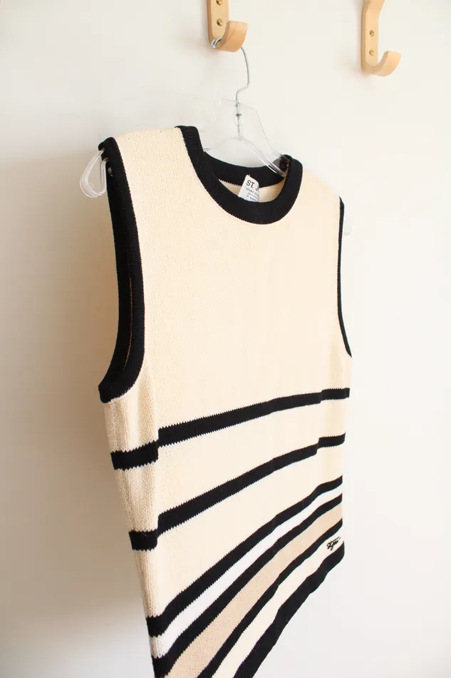 St John St John Sport Essentials Vintage Beige Tan Striped Sweater Vest M Earrings