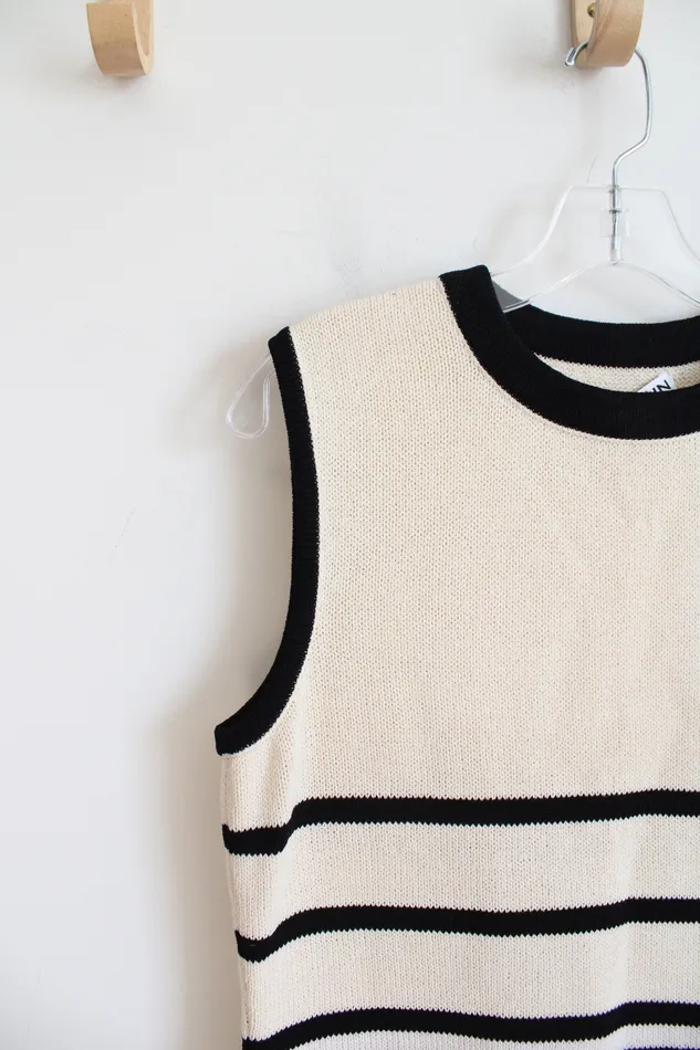 St John St John Sport Essentials Vintage Beige Tan Striped Sweater Vest M Earrings