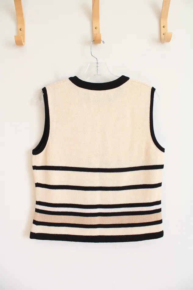 St John St John Sport Essentials Vintage Beige Tan Striped Sweater Vest M Earrings