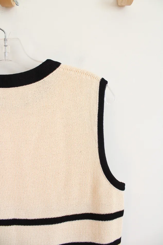 St John St John Sport Essentials Vintage Beige Tan Striped Sweater Vest M Earrings