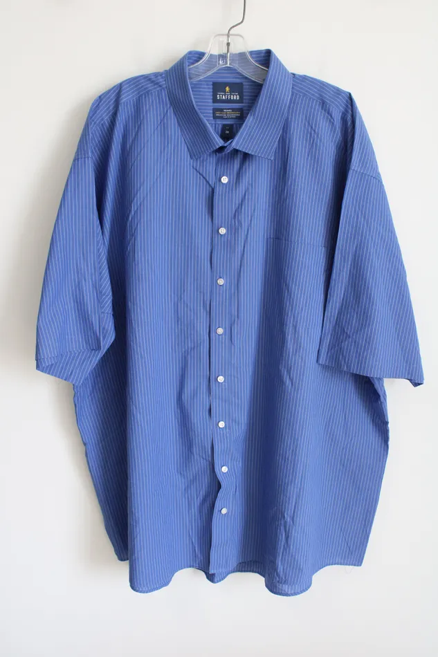 Stafford Stafford Travel Blue Striped Button Down Shirt 20 Big Rings