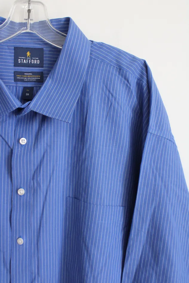 Stafford Stafford Travel Blue Striped Button Down Shirt 20 Big Rings