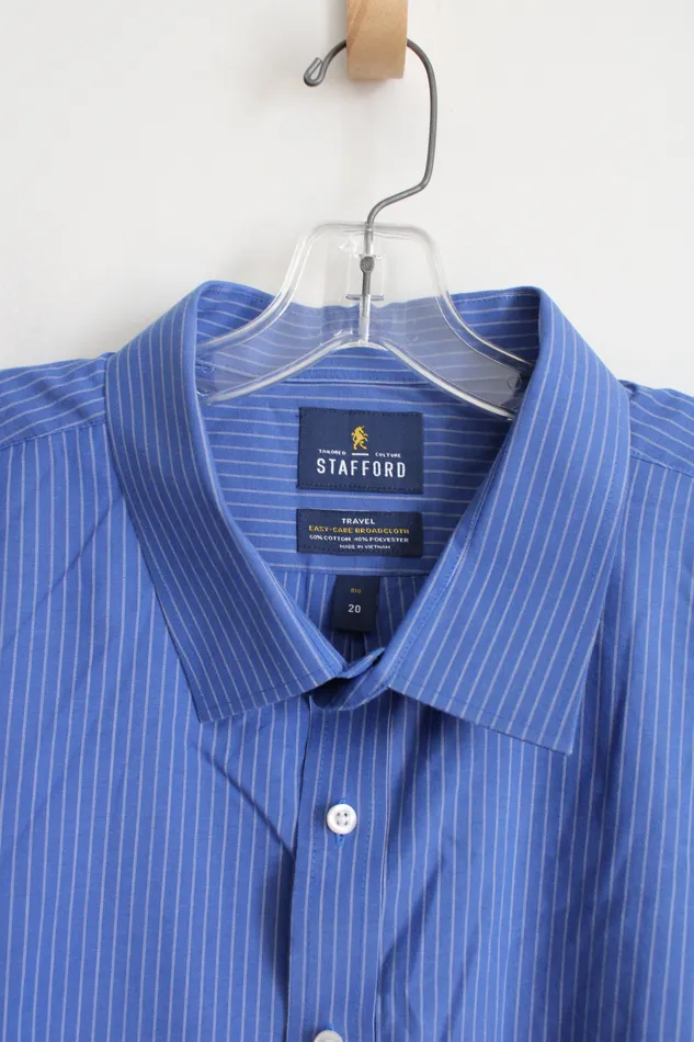 Stafford Stafford Travel Blue Striped Button Down Shirt 20 Big Rings