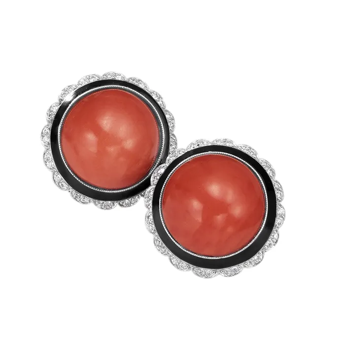 Stephen Silver Estate Coral and Diamond Earrings Earrings