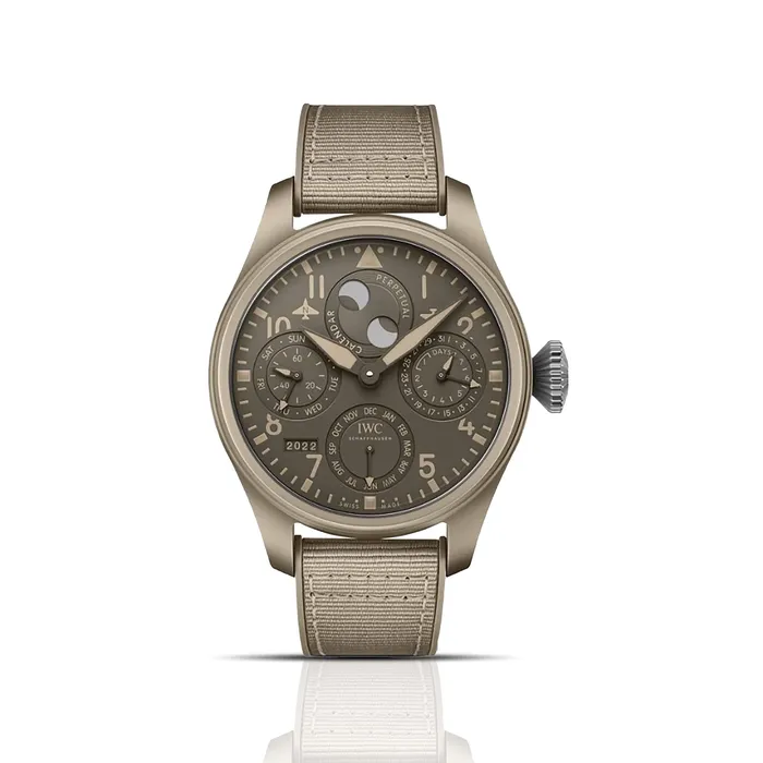 Stephen Silver Fine Jewelry Watches PreOwned IWC Big Pilot Perpetual Calendar Top Gun Mojave Desert Watch