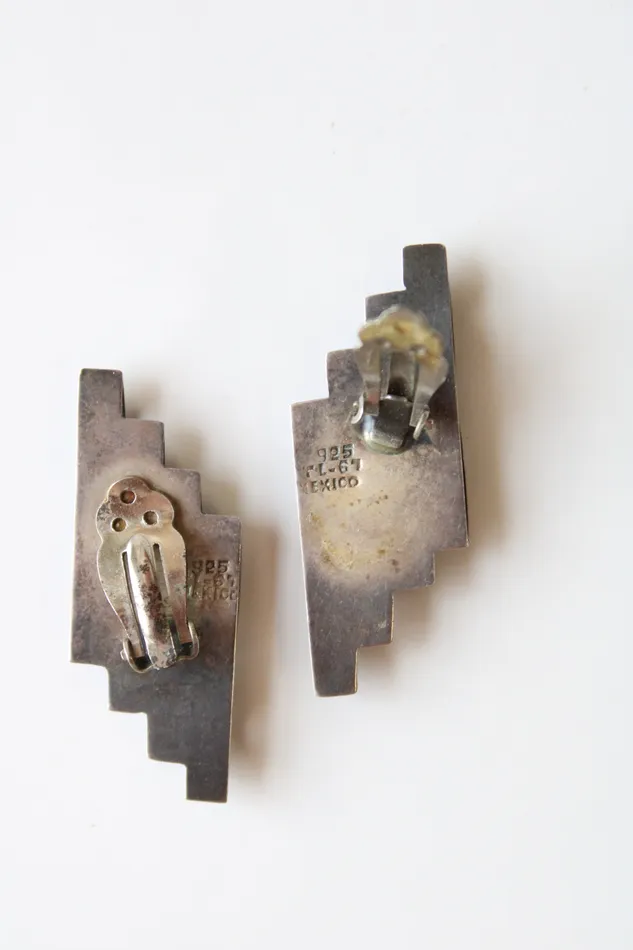 Sterling Silver Woven Design Clip On Earrings Jubilee Thrift Earrings