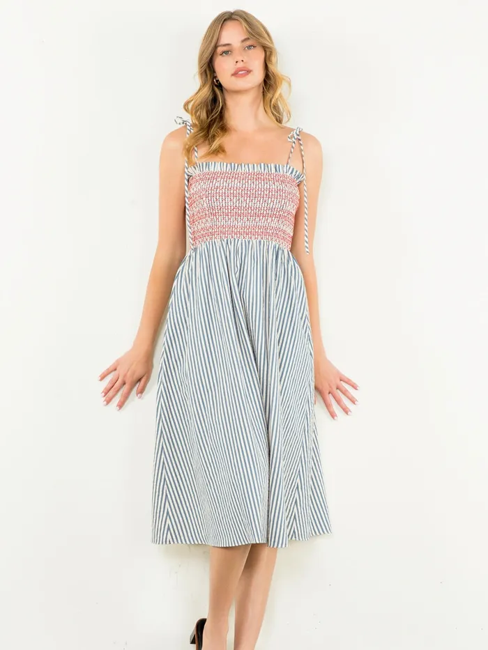Suzanna Stripe Midi Dress THML Earrings