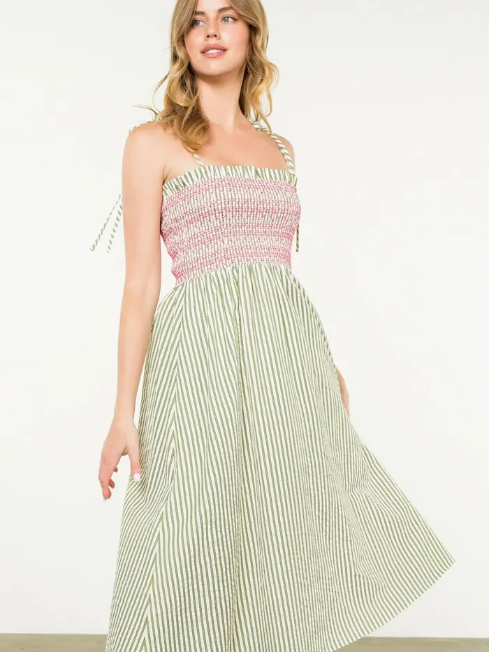 Suzanna Stripe Midi Dress THML Earrings