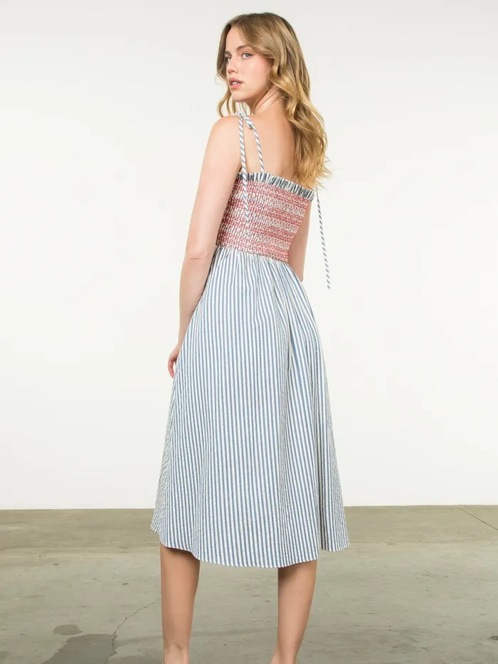 Suzanna Stripe Midi Dress THML Earrings