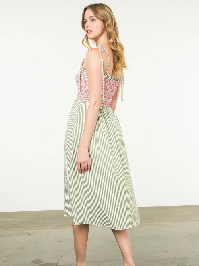 Suzanna Stripe Midi Dress THML Earrings
