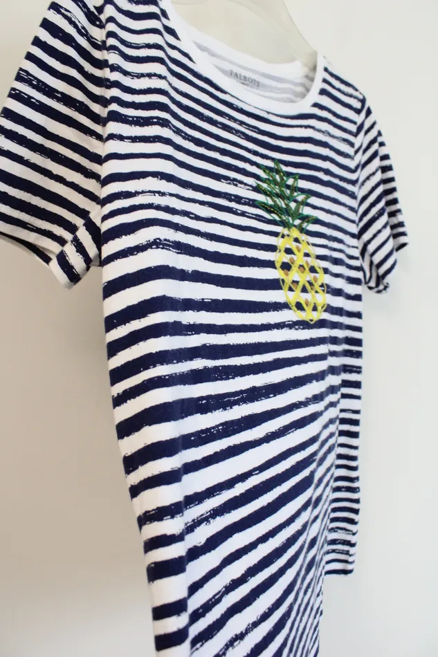 Talbots Rings Talbots Navy White Striped Pineapple Cotton Top M Petite