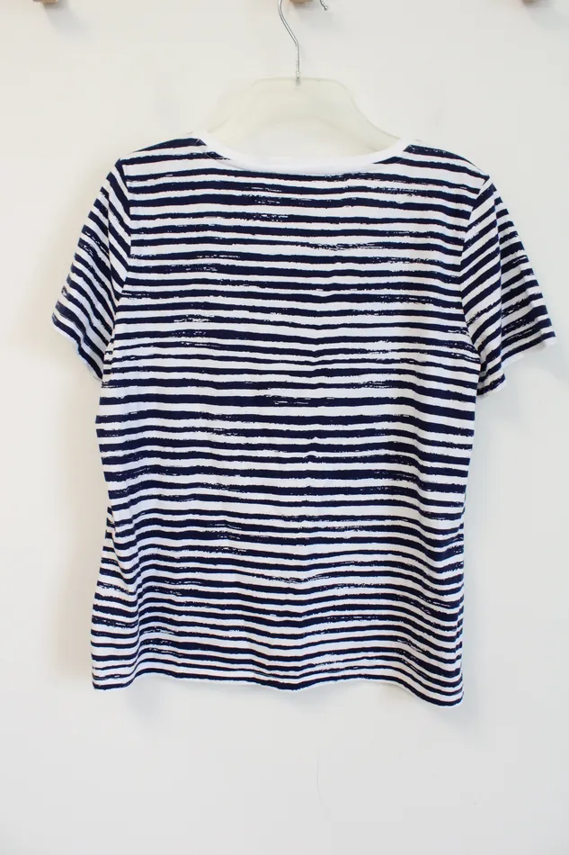 Talbots Rings Talbots Navy White Striped Pineapple Cotton Top M Petite