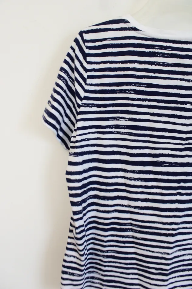 Talbots Rings Talbots Navy White Striped Pineapple Cotton Top M Petite