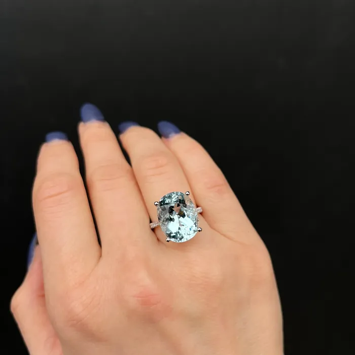The Gem House Rings 14K White Gold 1040 Carat Aquamarine and Diamond Ring