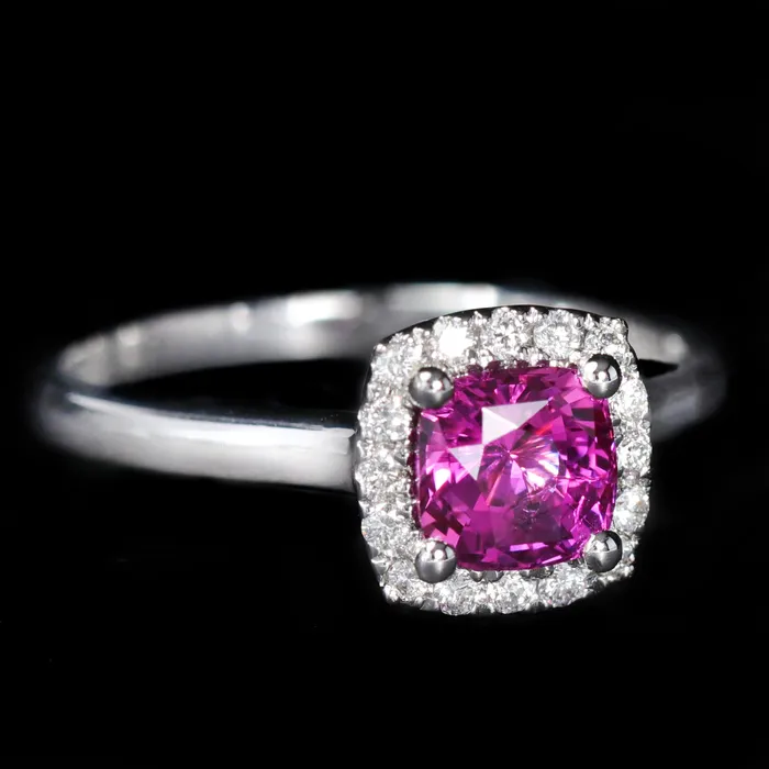 The Gem House Rings 18K White Gold 124 Carat Pink Sapphire and Diamond Ring The Gem House Rings 18K White Gold 124 Carat Pink Sapphire and Diamond Ring