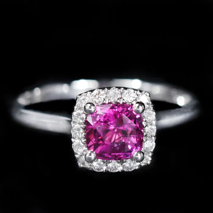 The Gem House Rings 18K White Gold 124 Carat Pink Sapphire and Diamond Ring