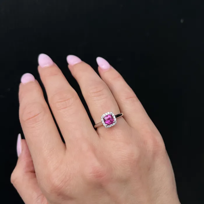 The Gem House Rings 18K White Gold 124 Carat Pink Sapphire and Diamond Ring