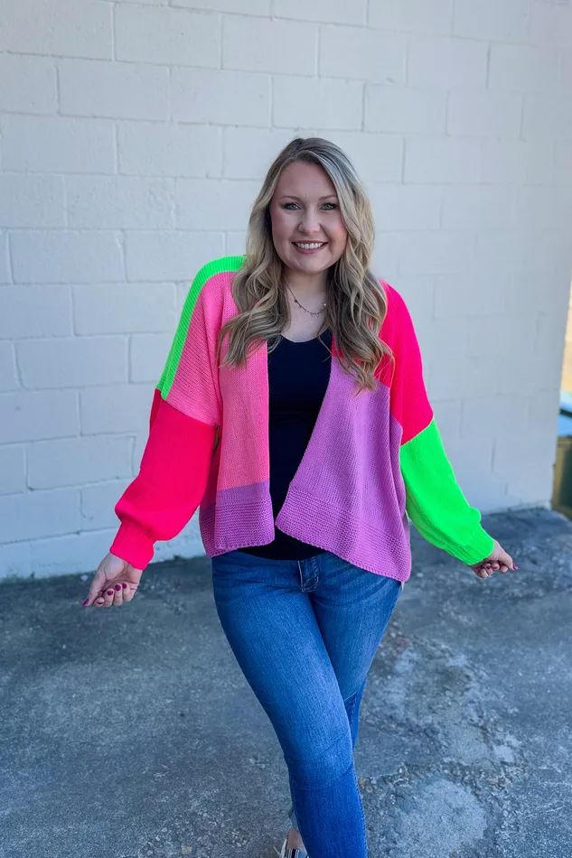 Time To Waste Multi Neon Colorblock Cardigan First Love Earrings