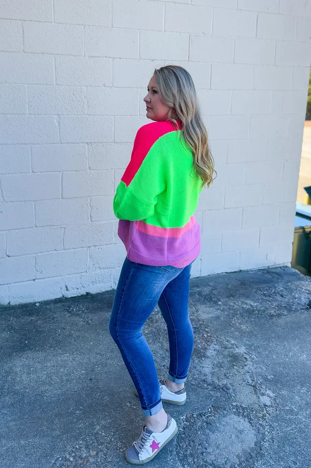 Time To Waste Multi Neon Colorblock Cardigan First Love Earrings