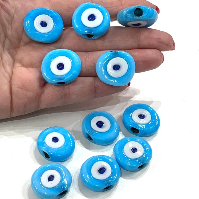 Traditional Turkish Artisan Handmade Glass Blue Evil Eye Beads Large Hole Evil Eye Glass Beads 5 Beads per pack Peppy Beads Necklaces Traditional Turkish Artisan Handmade Glass Blue Evil Eye Beads Large Hole Evil Eye Glass Beads 5 Beads per pack Peppy Beads Necklaces
