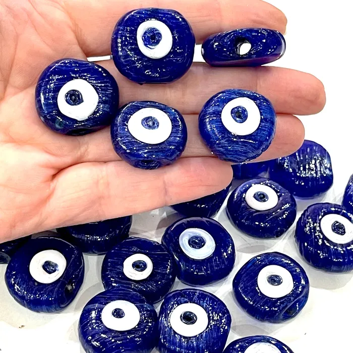 Traditional Turkish Artisan Handmade Glass Navy Evil Eye Beads Large Hole Evil Eye Glass Beads 25 Beads per pack Peppy Beads Necklaces Traditional Turkish Artisan Handmade Glass Navy Evil Eye Beads Large Hole Evil Eye Glass Beads 25 Beads per pack Peppy Beads Necklaces