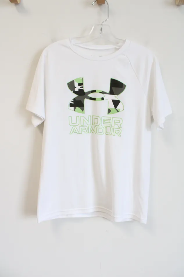 Under Armour Under Armour White Green Logo Tee Youth M 1012 Rings