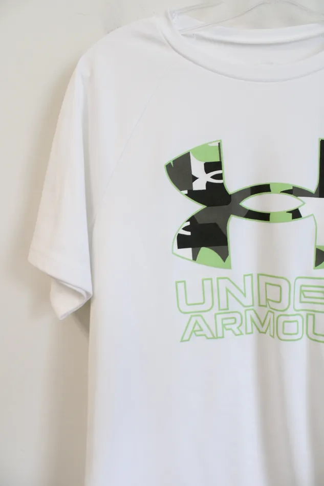 Under Armour Under Armour White Green Logo Tee Youth M 1012 Rings