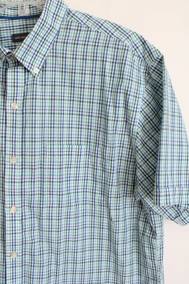 Van Heusen Classic Fit Blue Green Plaid Button Down Shirt L 1616 12 Van Heusen Rings