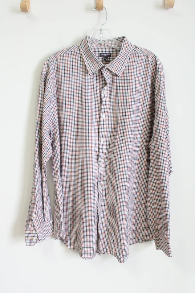Van Heusen Flex White Plaid Button Down Shirt XL Van Heusen Rings