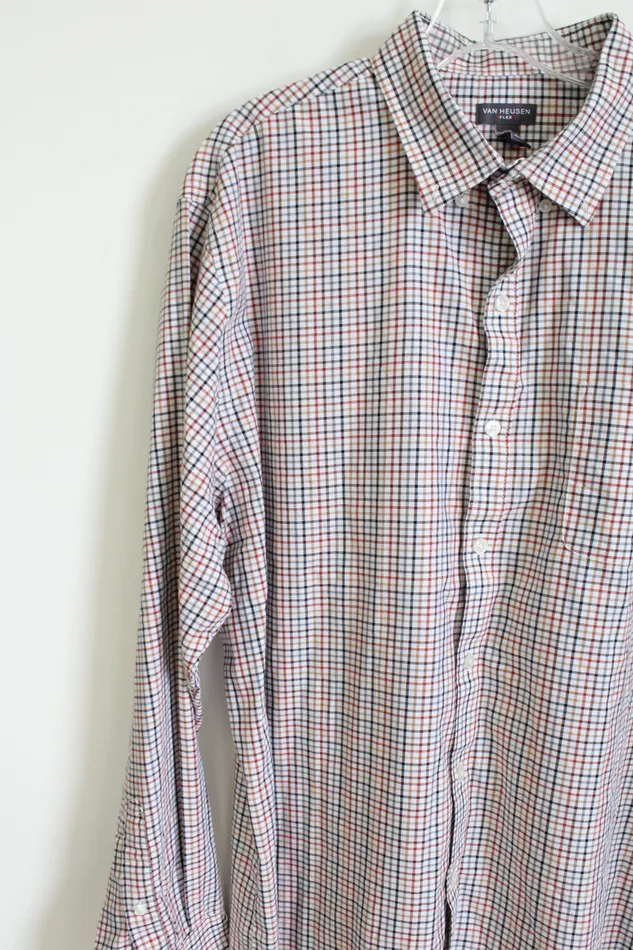 Van Heusen Flex White Plaid Button Down Shirt XL Van Heusen Rings
